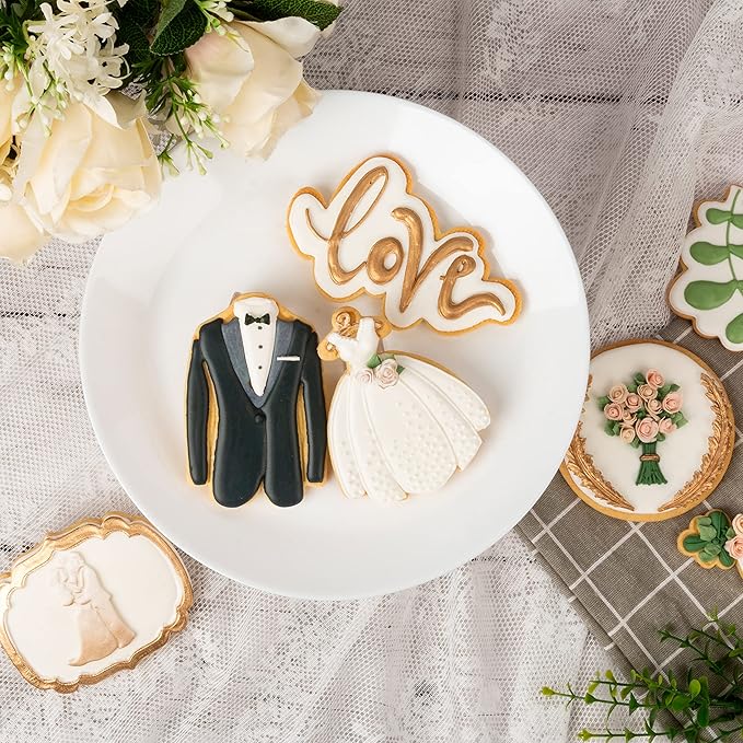 Flycalf Love Cookie Cutter with Plunger Stamps Baking Dough Tools Wedding Cake Shapes PLA Cutter Molds for Birdesmaid Party 3" Kitchen Supplies