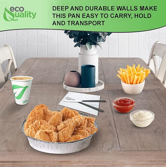 EcoQuality 9" Round Aluminum Foil Pans - Disposable Containers with Foldable Walls for Pie Baking, Cooking, Serving, Reheating, and Storing - Freezer and Oven Safe Tart Pan 150 Pack