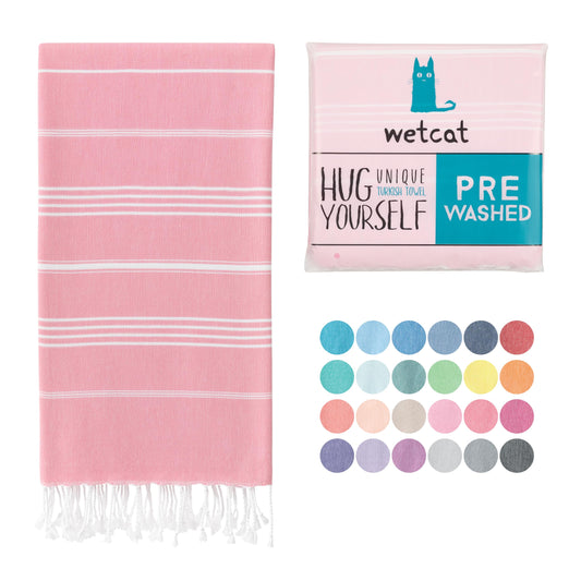 WETCAT Turkish Beach Towel Oversized 38x71 100% Cotton Sand Free Quick Dry Extra Large Light Travel Towel for Adults Beach Accessories Gifts - Light Pink