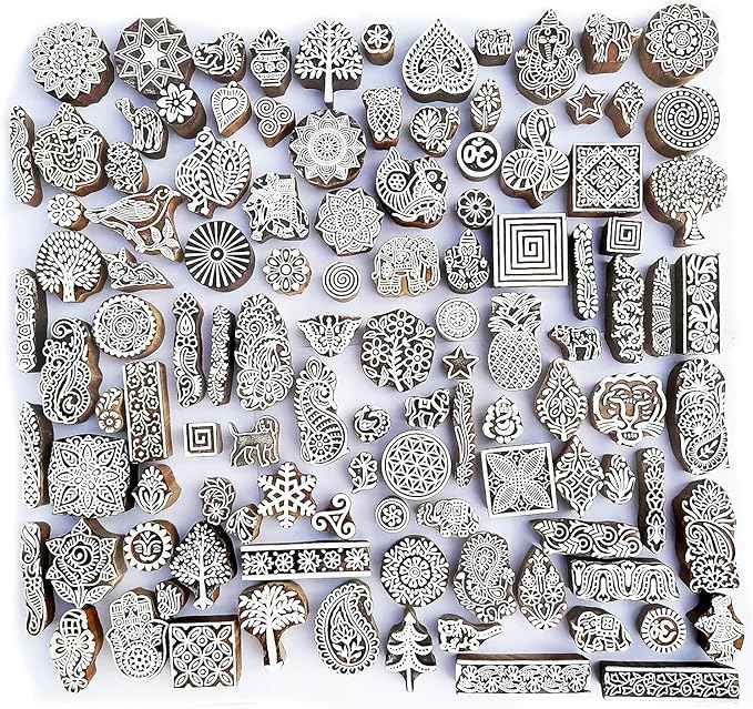Royal Kraft Assorted Wooden Block Printing Stamps (Set of 50) Bulk01_50