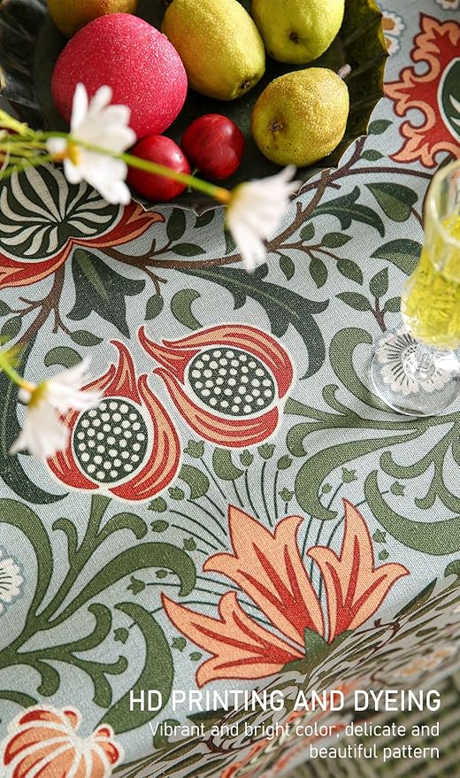 ISAENNE Designer Bohemian Linen Green Long Tablecloth Rectangle,Floral Indoor Table Cloth,Stain Resistant Decor Tablecloths for Dining Thanksgiving Kitchen Party Christmas,63"*102"-Naples
