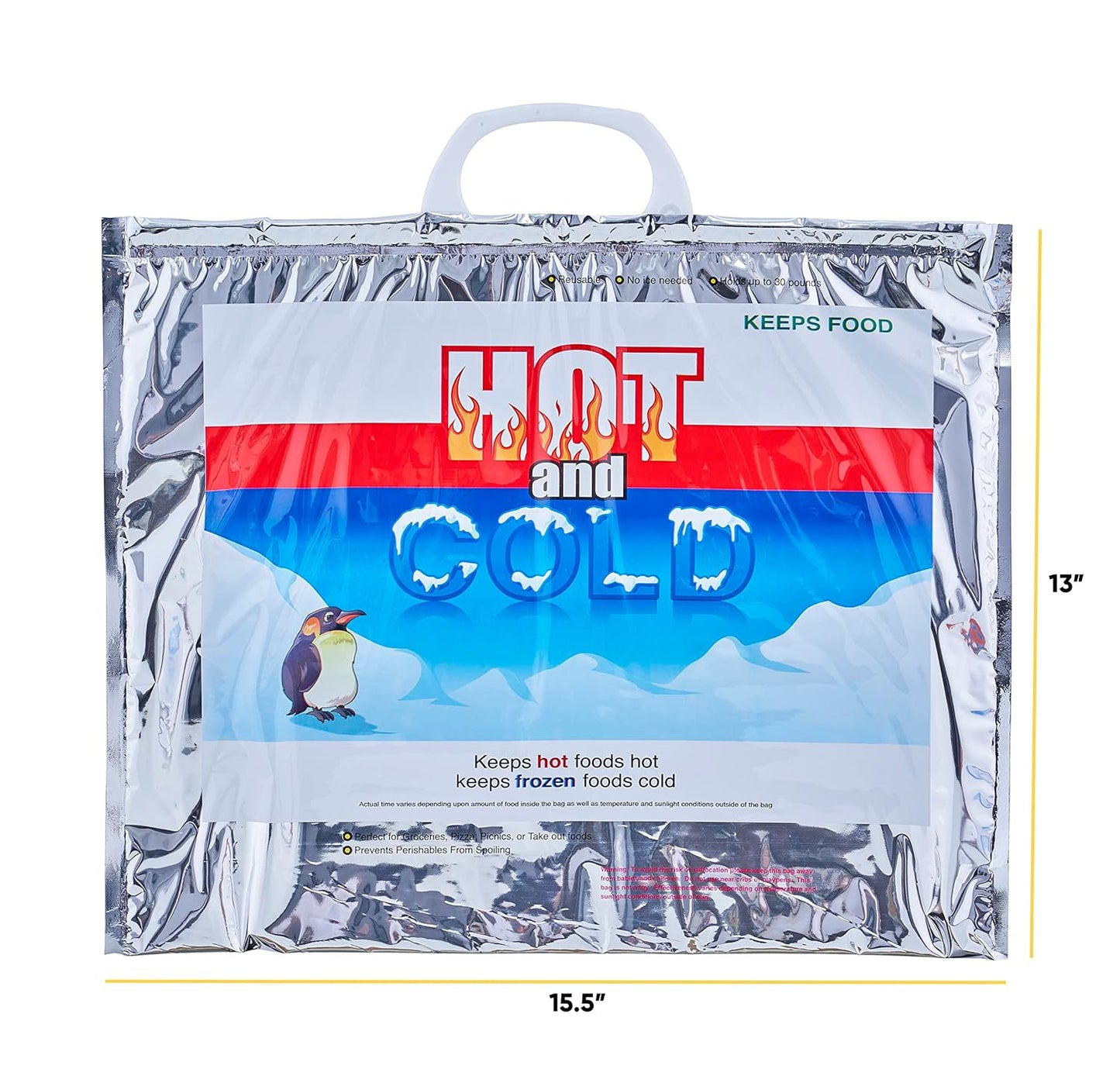 Superio Hot and Cold Insulated Bags for Food Delivery, Grocery Shopping Bags, Food Storage for Hot and Frozen Food for Travel, Disposable Cooler Bag, Reinforced Thermal Lunch Bag (1, 15.5"x13")