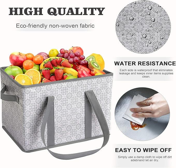 WISELIFE Reusable Grocery Bags 8 Pack,Large Grocery Tote Bag Water Resistant Shopping Bags Foldable Grocery Bag for Clothes,Shoes and Picnic,Grey