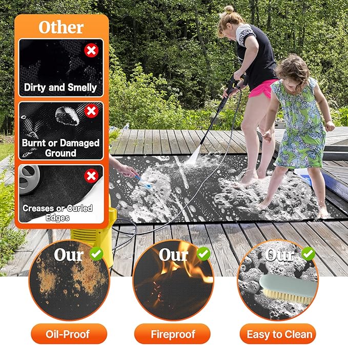 80 ×48 inches Under Grill Mat for Outdoor Grill/ Fireproof Grill Pad for Fire Pit, Double-Sided Indoor Fireplace Mat Fire Pit Mat, Oil-Proof Waterproof BBQ Grilling Mats Pads for Deck Patio Gas Grills