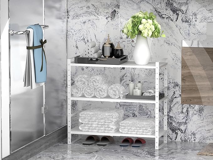 Expandable Stackable Aadjustable Shoe Rack Pantry Shelf for Kitchen Cabinets Counter Shelves Countertop Cupboard Storage Solution,Sturdy Heavy-Duty Metal Construction(1Pack/White/Medium)