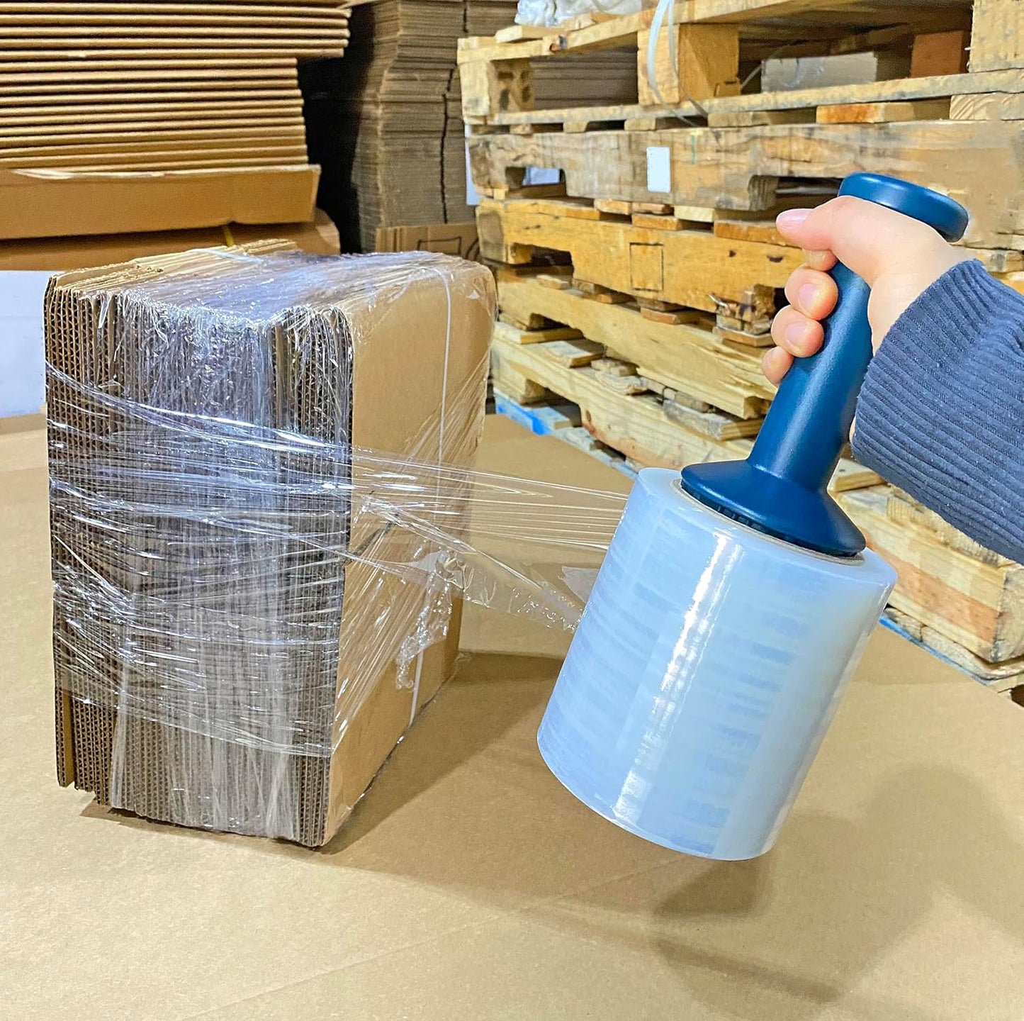 WOD SFCB80 Heavy Duty Hand Stretch Film Wrap 80 Gauge Thick with Dispenser - Clear Shrink Wrap Ideal for Moving, Packing, & Palletizing Applications: 3" in. x 1000 Ft (6-Rolls)