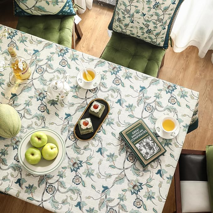 patdrea Designer Green Small Square Table Cloth,Vintage Floral Linen Durable Breathable French Tablecloth,Dacorative Cover for Kitchen Dining,Christmas,Thanksgiving,Tea Party,55"x55"-Noah