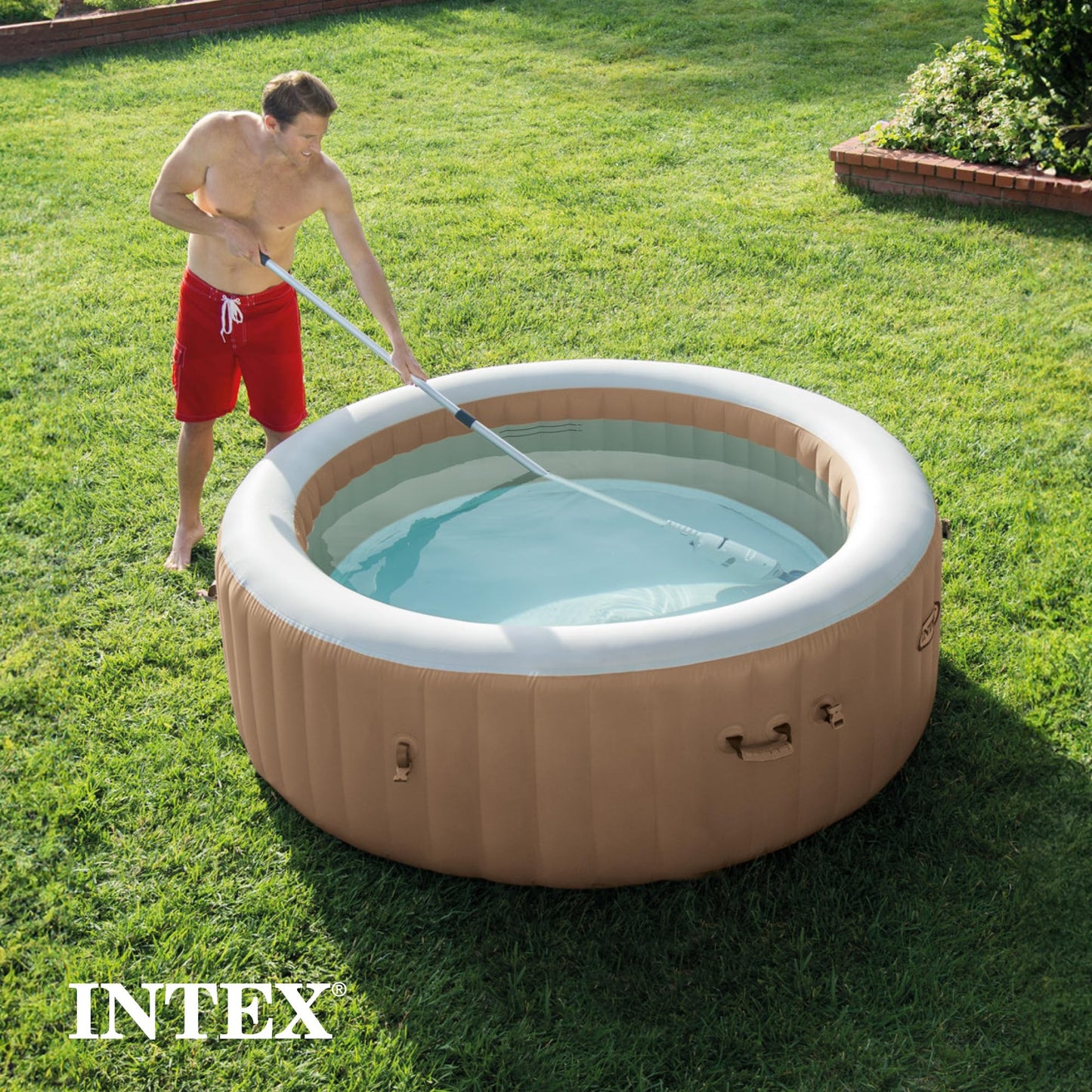 Intex Handheld Pool Vacuum Cleaner Rechargeable 94 Inch Telescoping Shaft and 2 Interchangeable Brush Heads for Above Ground Swimming Pool and Spa