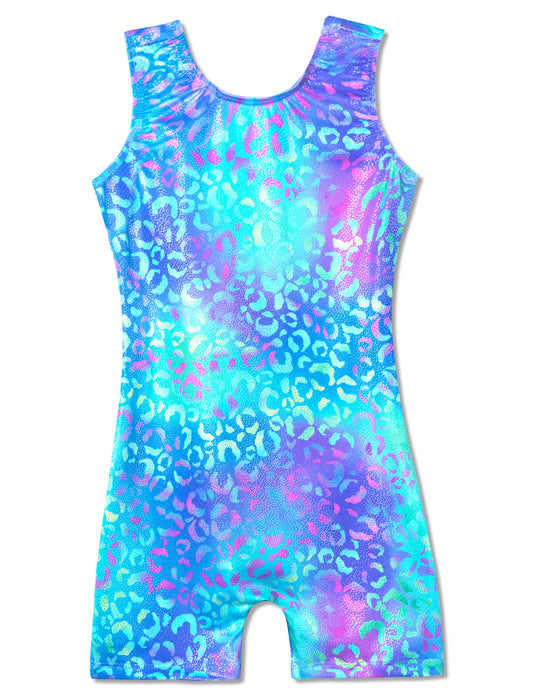 Domusgo Gymnastics Leotards for Girls Size 6-7 Years Old Sparkly Sleeveless Colorful Green Purple Leopard Print Tank