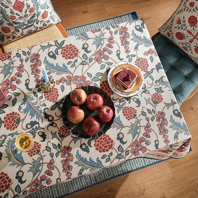 patdrea Designer Vintage Linen Tablecloth for Rectangle Table,French Soft Durable Floral Tablecloths,Colorful Table Cover for Kitchen Dining,Parties,Christmas,Thanksgiving,Party,55"x79"-Puno