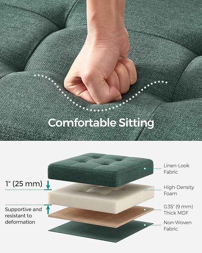 SONGMICS Mazie Collection - 30 Inches Folding Storage Ottoman Bench, Ottoman Foot Rest, End of Bed Bench, Storage Chest, Load 660 lb, for Living Room, Bedroom, Entryway, Retro Green ULSF047C01