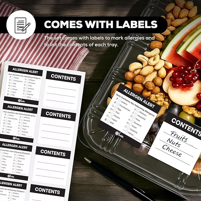 10 Pack Catering Trays with Lids – 13" Serving Tray with Lid, Heavy Duty Recyclable Plastic Party Platters for Catering, Buffet, Picnics & Events – Food Trays with Clear Lid (13.39 × 9.84 × 2.95 inch)