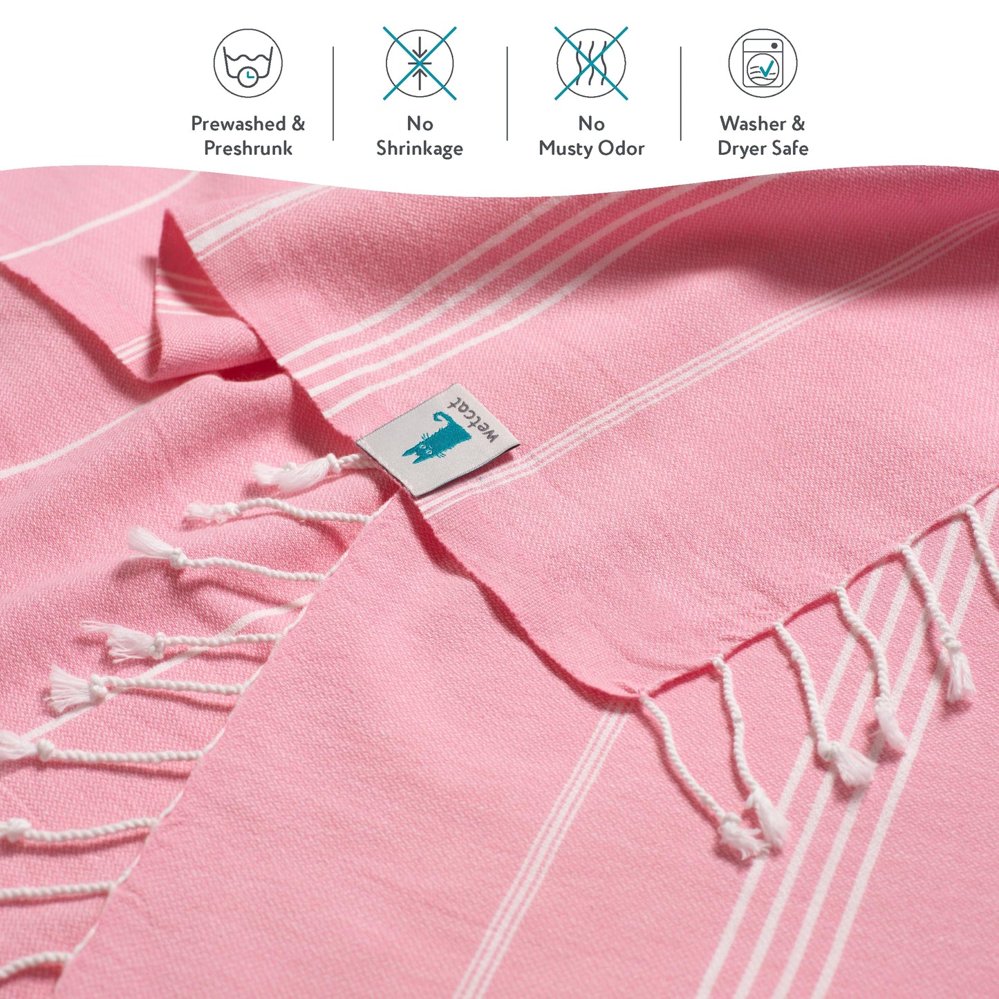 WETCAT Turkish Beach Towel Oversized 38x71 100% Cotton Sand Free Quick Dry Extra Large Light Travel Towel for Adults Beach Accessories Gifts - Light Pink