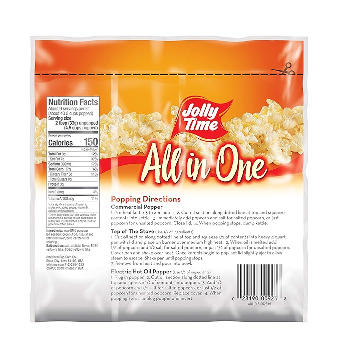 JOLLY TIME All in One Popcorn Kit, Portion Packets with Kernels, Oil and Salt for Movie Theater or Air Popper Machines (24 pack, 8oz Kettle)