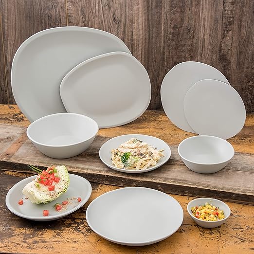 Carlisle FoodService Products Ridge Resuable Plastic Plate Coupe Plate for Home and Restaurant, Melamine, 10 Inches, Cement, (Pack of 12)