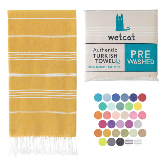WETCAT Turkish Beach Towel Oversized 38x71 100% Cotton Sand Free Quick Dry Extra Large Light Travel Towel for Adults Beach Accessories Gifts - Honey Gold