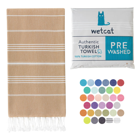 WETCAT Turkish Beach Towel Oversized 38x71 100% Cotton Sand Free Quick Dry Extra Large Light Travel Towel for Adults Beach Accessories Gifts - Tawny Brown