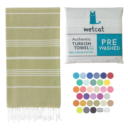 WETCAT Turkish Beach Towel Oversized 38x71 100% Cotton Sand Free Quick Dry Extra Large Light Travel Towel for Adults Beach Accessories Gifts - Sage Green
