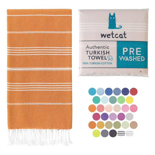 WETCAT Turkish Beach Towel Oversized 38x71 100% Cotton Sand Free Quick Dry Extra Large Light Travel Towel for Adults Beach Accessories Gifts - Burnt Orange