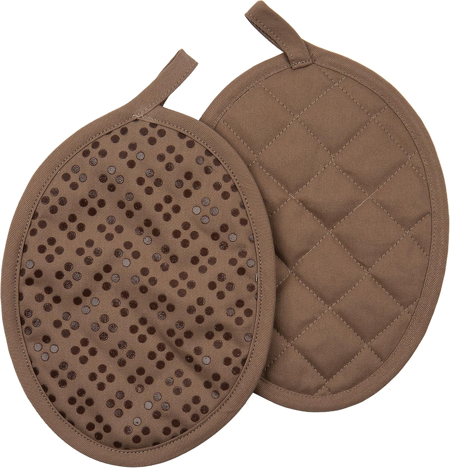 Sticky Toffee 9-Piece Kitchen Set – Brown 100% Cotton Terry Dish Towels, Dishcloths, Oven Mitts, and Pot Holders with Non-Slip Silicone Grip, Oeko-Tex Cotton