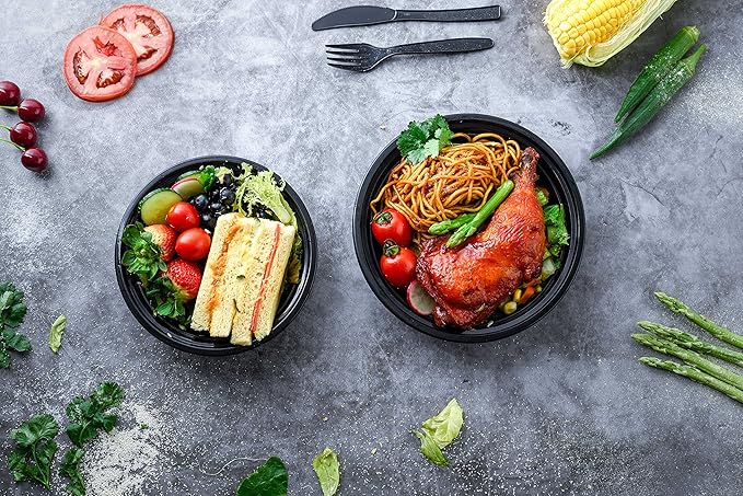 Glotoch Meal Prep Container, 50 Pack 24 OZ To Go Containers，Round Plastic Food Storage Containers Set with Lids - Microwave, Freezer & Dishwasher Safe，Eco-Friendly, BPA-Free, Durable & Stackable