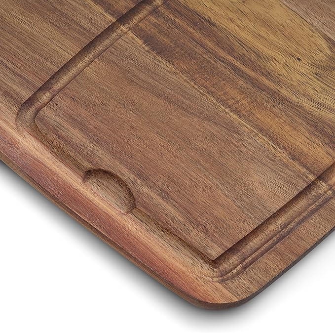 HexClad 4-Piece Bistecca Wooden Steak Plate Set with Juice Channel for Meats, Stackable Design with Straight Edges and Completely Flat Base, Easy to Clean, Lightweight and Durable