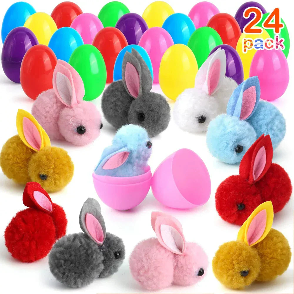12/24PCS Easter Egg Mini Rabbit Plush Doll Blind Box Children's Cute Toys Holiday Decoration Birthday Gifts Animal Ornaments