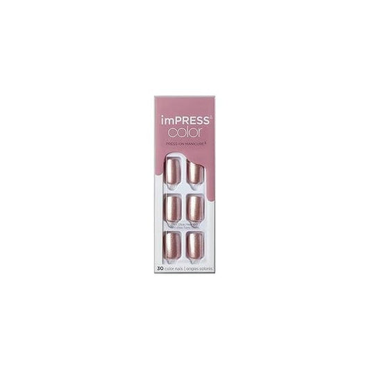 KISS imPRESS No Glue Mani Press On Nails, Color, 'Champagne Pink', Pink, Short Size, Squoval Shape, Includes 30 Nails, Prep Pad, Instructions Sheet, 1 Manicure Stick, 1 Mini File